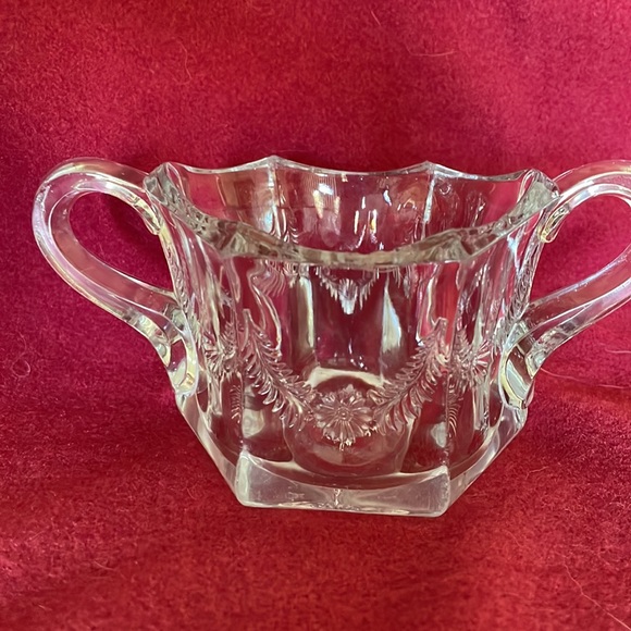 Antique Pres Cut Glass Swags & Flower Two Handle Sugar Bowl - Picture 6 of 8